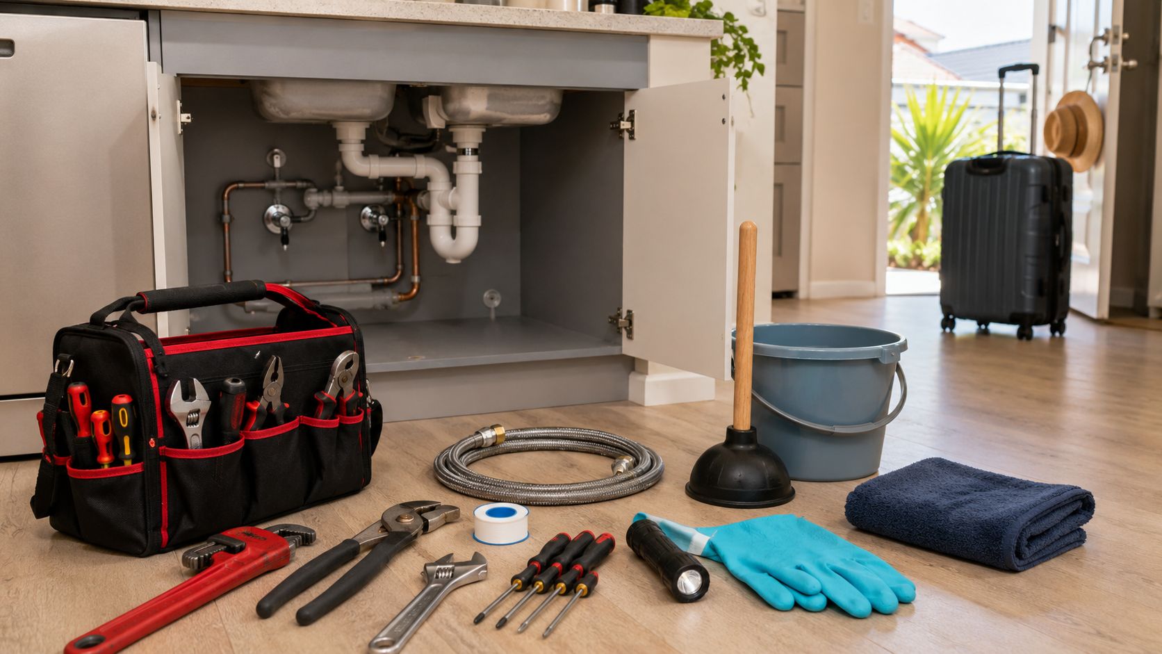 plumbing_equipment_in_house selection of plumbing equipment at a house, created by ai